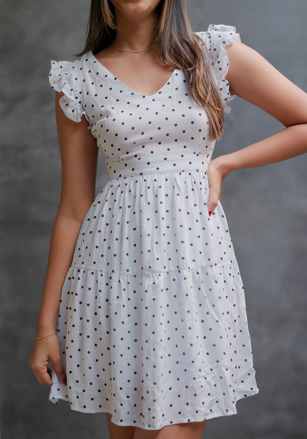 LILA BLACK DOTTED WHITE DRESS